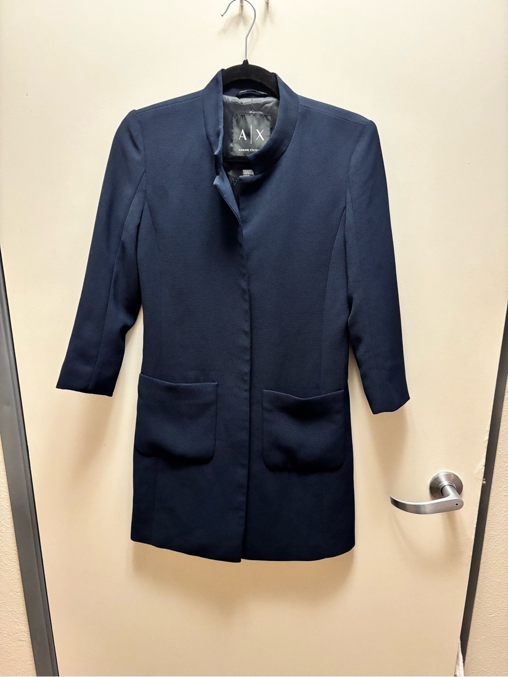 Armani Exchange A|X Navy Blue Stand Collar Long Blazer Coat Jacket XS